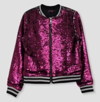 Jojo Siwa Jojo’s Closet Pink Black Flip Sequin Bomber Jacket Nickelodeon 7/8 M - Image 1 of 4