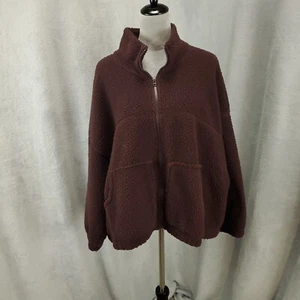 Old Navy Jacket Womens 2X Plum Wine Sherpa Fleece Full Zip Pockets High Neck - Picture 1 of 13
