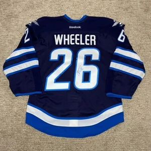 Signed Wheeler Winnipeg Jets Reebok Edge Pro Hockey Jersey NHL Blue 50 MiC - Picture 1 of 15
