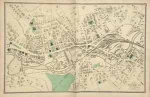 Antique Map downtown Fitchburg, MA - FW Beers Atlas of Worcester County MA 1870 - Picture 1 of 1