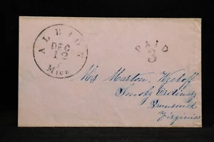 Michigan: Albion 1850s Stampless Cover, Black CDS & PAID 3 in Arc - Picture 1 of 2