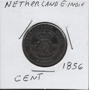NETHERLANDS EAST INDIES 1 CENT 1856 LION ON SHIELD DIVIDES DATE,CRWON ABOVE,INSI - Picture 1 of 2