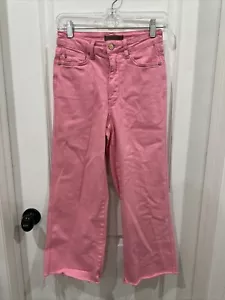 Judy Blue Jeans 3/26 Garment Dyed High Rise Wide Leg Raw Hem Crop Pink - Picture 1 of 8