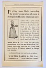 1909 Walter Baker Cocoa Vintage Antique Printed Ad 8x5.5' + Tiffany Ad on back