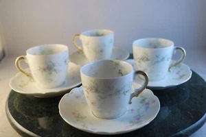 Theodore Haviland Limoges France Pink Flower Demitasse 4 Cup & Saucer Set - Picture 1 of 10