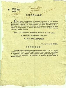 C5964-VERONA, CIRCOLARE INDAGINI PER L' ARRESTO DI UN RICERCATO DI MODENA, 1822 - Foto 1 di 1