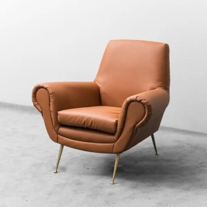 POLTRONA GIGI RADICE IN ECOPELLE MARRONE DESIGN ANNI ’50 VINTAGE MODERNARIATO - Bild 1 von 12