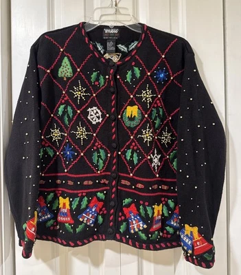 Cárdigan Diseñadores Originales Estudio Adornado Temático Navidad Talla Med Foto 1 de 4