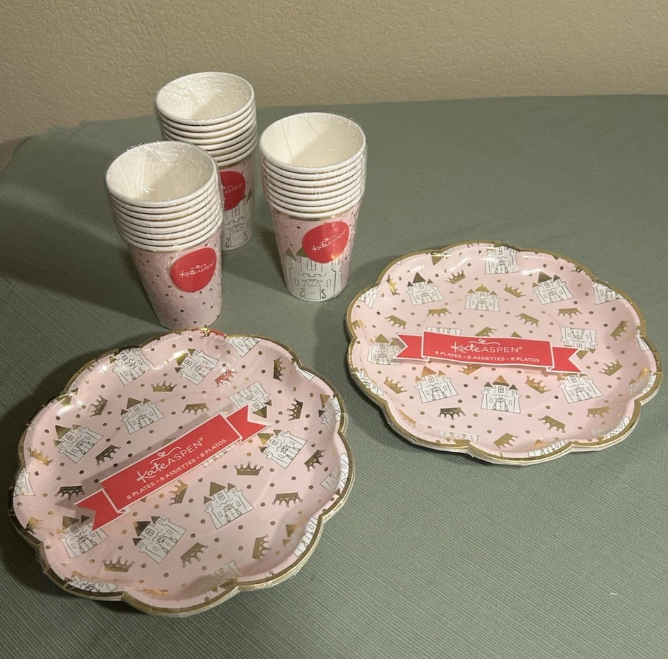 Kate Aspen Set of 2 PK 8 ea Paper Plates and 3 PK 8 ea Paper Cups Castle/Crown - Image 1 of 4