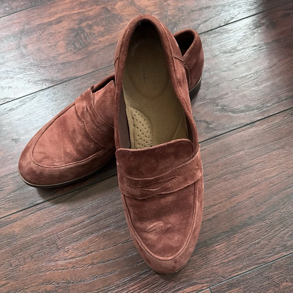 Mocasines Clarks para mujer Trish rosa gamuza centavo caoba talla 9 Foto 1 de 4