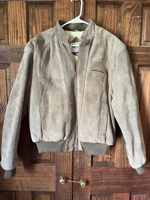 Vintage 80’s American Eagle Outfitters Brown Suede Leather Bomber Jacket Large - Image 1 of 4