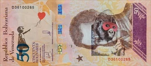 BANKSY * 50 bolívares * Billete real * Dismaland 2015 * Certificado * Sello - Imagen 1 de 10