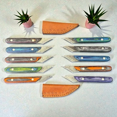 Cuchillos Kiridashi | Lote de 10 | Acero Damasco | Resina y mango de madera Pakka | D1081 Foto 1 de 4