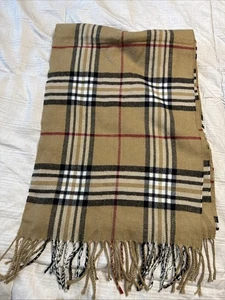 Womens 100% pure cashmere plaid wrap scarf with fringe 72" x 12" made in Germany - Picture 1 of 8