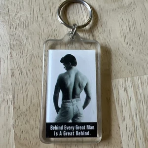 Vintage 1993 BEHIND EVERY GREAT MAN IS A GREAT BEHIND Double Sided Keychain - Picture 1 of 7