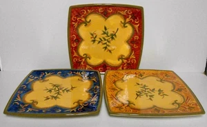 Casa Christina MEDITERRANEAN LEAF Square Salad Plates THREE DIFFENENT SCENES - Picture 1 of 2