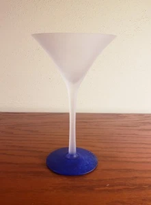 Gray Goose Martini Glass Frosted Etched Birds Blue Speckled Base Barware  - Picture 1 of 5