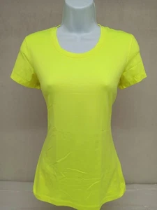 Under Armour Womens HeatGear Athletic T-Shirt Neon Yellow Medium Fitted Logos - Picture 1 of 13