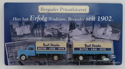 GRELL HO 1/87 Camion Rimorchio Truck Trailer Magirus S7500 Formaggi Bergader Box - Immagine 1 di 4