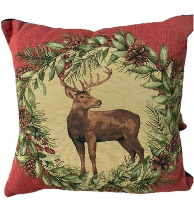Hines of Oxford Stag With Greenery & Pine Cones Tapestry Pillow Beautiful Cond. - Image 1 of 4