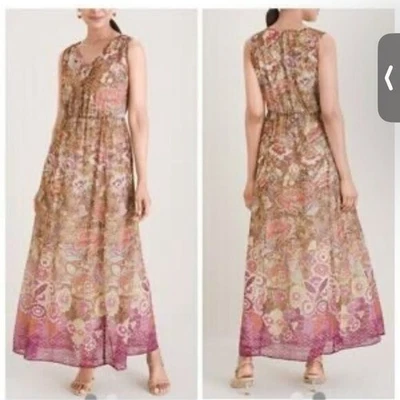 Женское шифоновое платье макси Chico's без рукавов с цветочным рисунком и v-образным вырезом 1,5 США 10 - Изображение 1 из 4