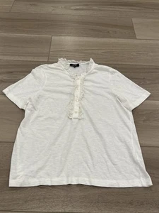 Me&em kurzärmliges weißes Baumwoll-T-Shirt mit Rüschen vorne Größe US 4 UK 8 - Bild 1 von 7