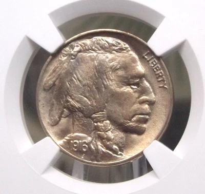 1916 "P" Indian Head BUFFALO Nickel 5c NGC MS65 #001 Gem BU Unc ECC&C, Inc. - Image 1 of 4