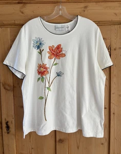 Alfred Dunner Floral bead Shirt Short Sleeve white XL new flaw - Picture 1 of 6