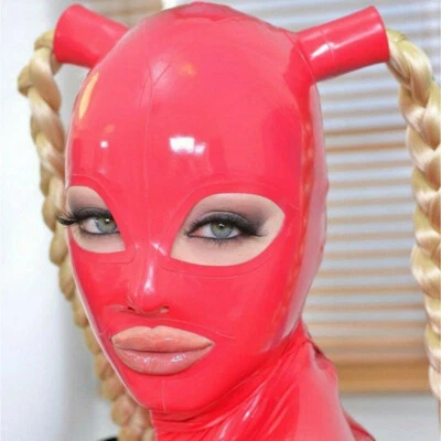 Latex Hood with Blond Ponytail Wigs Pigtail Beautiful Girl Headgear Rubber Mask - Image 1 of 2