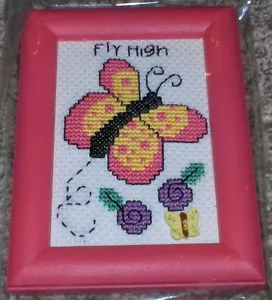 Butterflies "Fly High" FINISHED Cross Stitch w/ Painted Wood Frame - Picture 1 of 2