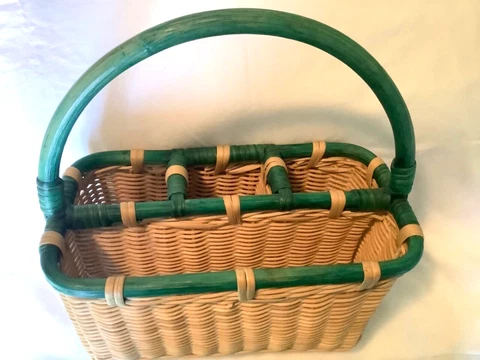 Woven Wicker Cutlery Basket Very Sturdy 11 x 5 x 6”  with Handle Ht. Is 12” Cover