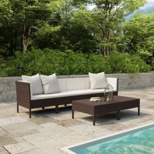 6-tlg. Garten-Lounge-Set mit Auflagen Poly Rattan Braun - Bild 1 von 8