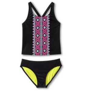 NEW Kids Girls Circo Two Piece Swim Suit Set Black Criss Cross Back Size Large L - Picture 1 of 1