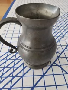 Schwerer antiker französischer Zinnfußmilchtopf 6"" x 5"": Markenzeichen Etains du Manoir - Bild 1 von 7
