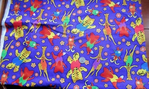 Vtg Animal Tails by RJR Fabrics 2005 Purple Cat Rabbit Cotton Fabric 2 Yd 42" W - Picture 1 of 4