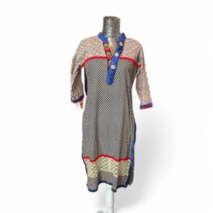 Artsy Boho Tribal Patchwork Geometric Tunic Dress Large Indie Festival Ethnic - Picture 1 of 6