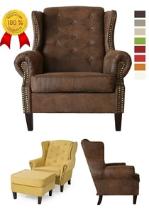 CHESTERFIELD SESSEL HOCKER IN VINTAGE BRAUN WILDLEDER LOOK LOUNGE BÜROMÖBEL NEU! - Bild 1 von 16