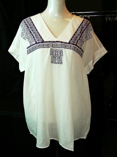 OFF WHITE RO'S MARKET ROBERTA FREYMANN TOP ZAIR BIANCO VIOLA 100% COTONE NUOVO TAGLIA M #25