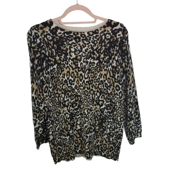 Talbots animal print pure cashmere sweater womens XL - Image 1 of 4