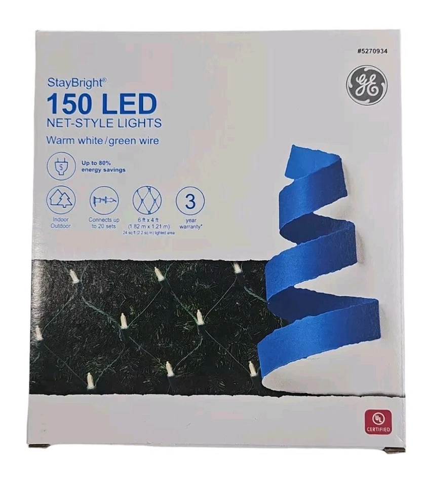 GE StayBright 150 LED Net-Style Lights Warm White/Green Wire 6ft. X 4ft. 5270934