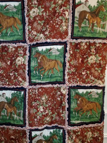 Throw Rag Quilt Handmade Rustic Horses Country 50 X 50 INCH 100% Cotton