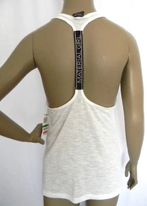 Camiseta sin mangas activa Material Girl talla L con tiras gráficas blanca NUEVA - Imagen 1 de 11