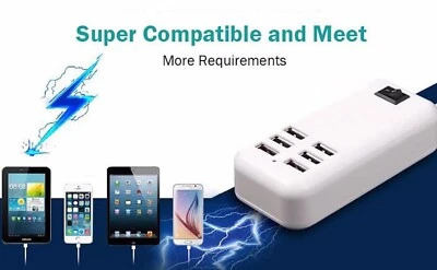 5V-4A WALL 6 USB PORT A/C HUB CHARGER UNIVERSAL power FOR iphone 4S 5 6 7 8 X - Image 1 of 4