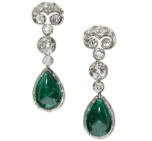 Cabochon Shape Green Lab Created Emerald & Cubic Zirconia Women's Earrings
