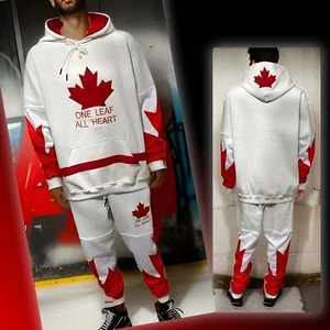 ^ALL HEART^ Team Canada (WHITE-RED) JOGGER SWEATSUITS (Cut & Sew / Embroidery) - Picture 1 of 15