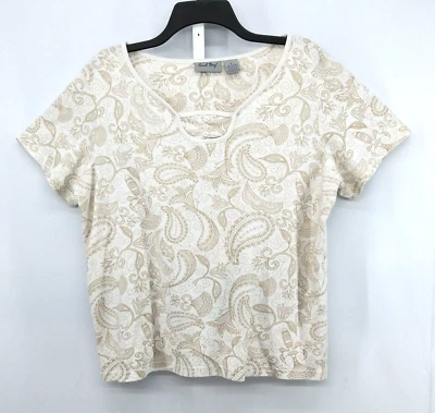 Женская рубашка Coral Bay размер L белый коричневый пуловер с коротким рукавом пейсли - Изображение 1 из 4