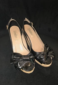 Valentino Patent Leather Bow Espadrille Slingback Platform Wedges Black 36 - Picture 1 of 5