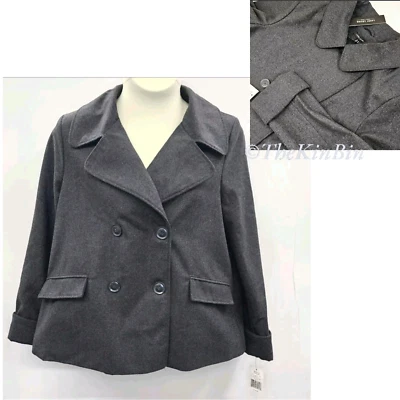 Abrigo Chaqueta Larry Levine NY Mujer XL Doble Pecho Guisante Gris Castillo 39L600 Nuevo con Etiquetas Foto 1 de 4