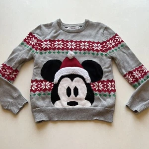 Disney Store Mickey Mouse Boy's Sweater Christmas Holiday Gray Top Size 9/10 - Picture 1 of 5