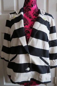 WORN ONCE (Briefly) Ladies Next Black+Cream Stripy Lined Blazer Size 14/16 - Picture 1 of 5